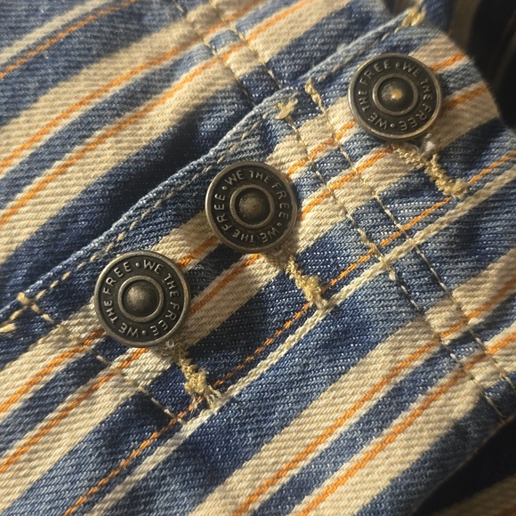 Free People Blue Striped Denim Barn Coat Jacket Corduroy Collar, M, Retail $248 - Picture 13 of 16